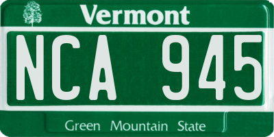 VT license plate NCA945