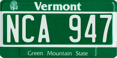 VT license plate NCA947