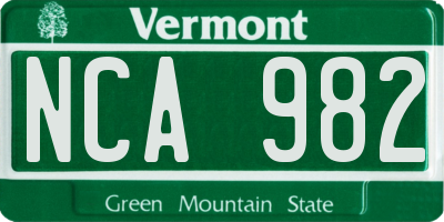VT license plate NCA982