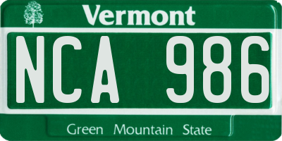 VT license plate NCA986