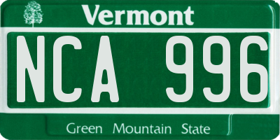 VT license plate NCA996