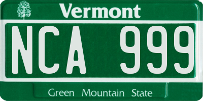 VT license plate NCA999