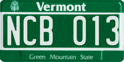 VT license plate NCB013