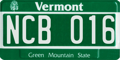 VT license plate NCB016