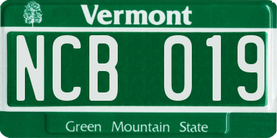 VT license plate NCB019