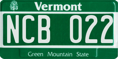 VT license plate NCB022