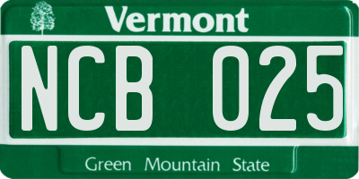 VT license plate NCB025