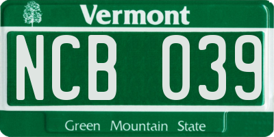 VT license plate NCB039