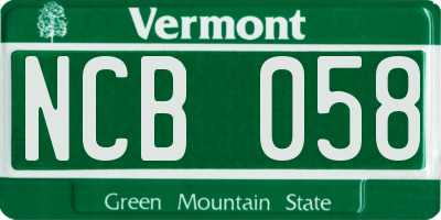VT license plate NCB058