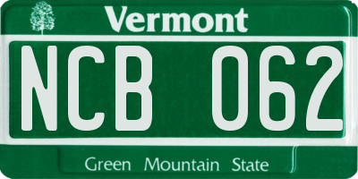 VT license plate NCB062