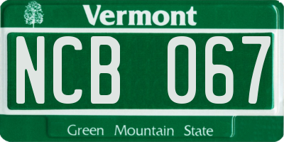 VT license plate NCB067