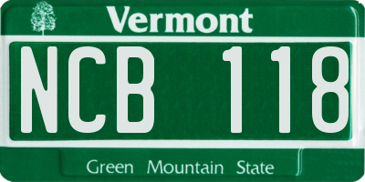 VT license plate NCB118