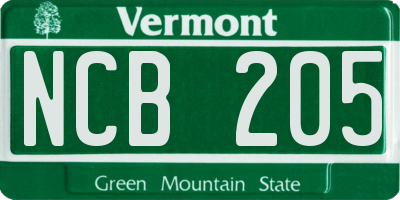 VT license plate NCB205