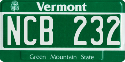 VT license plate NCB232