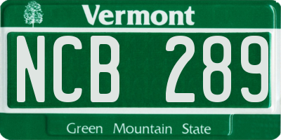 VT license plate NCB289