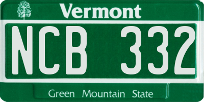 VT license plate NCB332