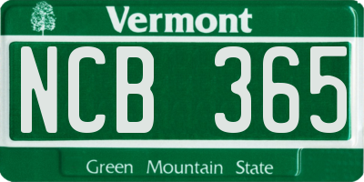 VT license plate NCB365