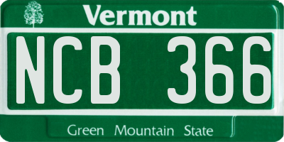 VT license plate NCB366