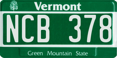 VT license plate NCB378