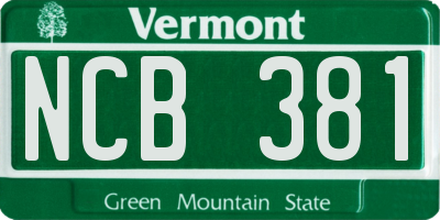 VT license plate NCB381