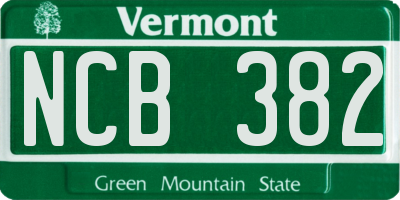 VT license plate NCB382