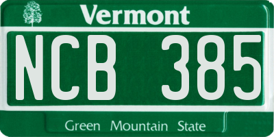 VT license plate NCB385