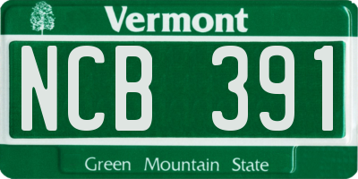 VT license plate NCB391
