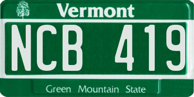 VT license plate NCB419