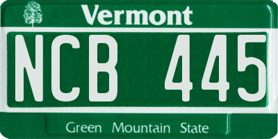 VT license plate NCB445