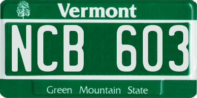 VT license plate NCB603