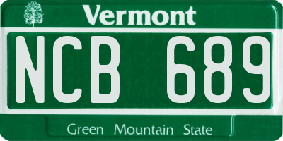 VT license plate NCB689