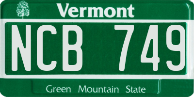 VT license plate NCB749