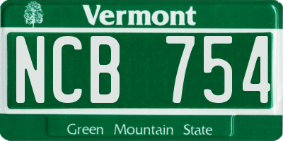 VT license plate NCB754