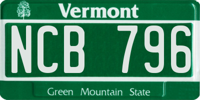 VT license plate NCB796