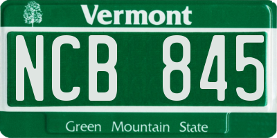 VT license plate NCB845