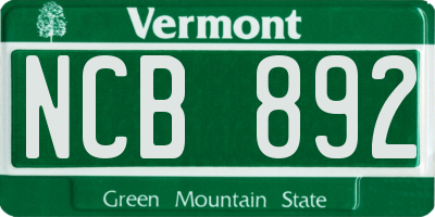 VT license plate NCB892
