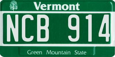 VT license plate NCB914
