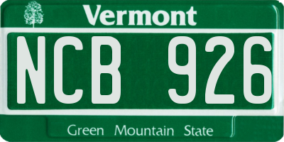 VT license plate NCB926