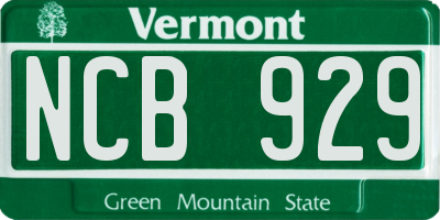 VT license plate NCB929