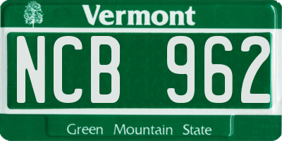 VT license plate NCB962