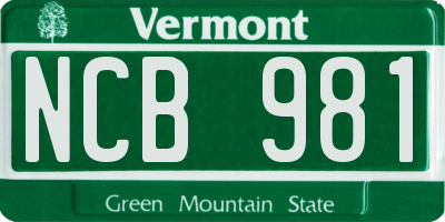 VT license plate NCB981