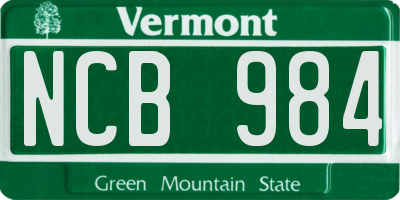 VT license plate NCB984