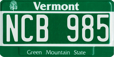 VT license plate NCB985