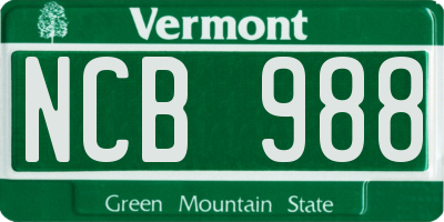 VT license plate NCB988