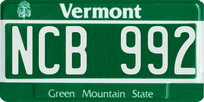 VT license plate NCB992