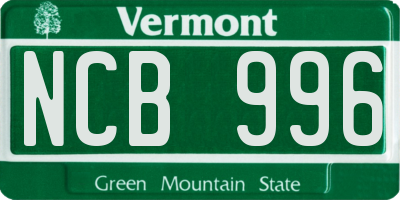 VT license plate NCB996