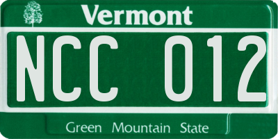 VT license plate NCC012
