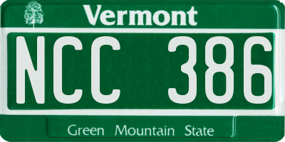 VT license plate NCC386