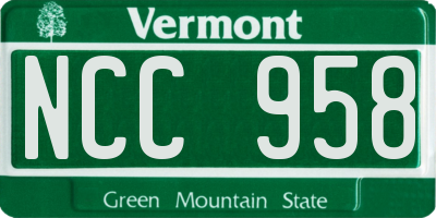 VT license plate NCC958
