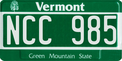 VT license plate NCC985